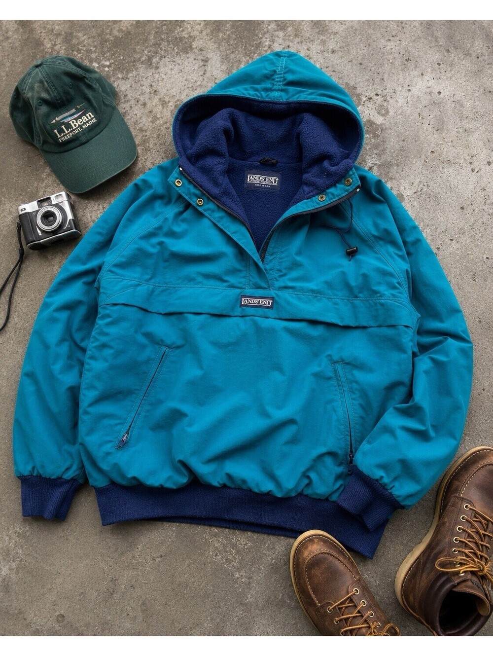 Vintage USA Made Lands’ End Fleece Lined Anorak Jacket M